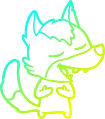 Bir insan tarafından çizilmiş gülen bir kurdun soğuk çizgi çizimi.