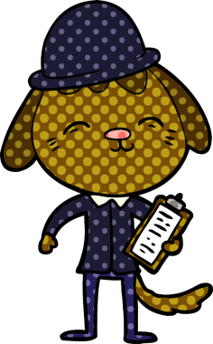 Bir insan tarafından çizilmiş mutlu bir ofis çalışanı köpeği.