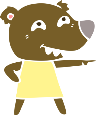 flat color style cartoon pointing bear girl showing teeth drawn by a human