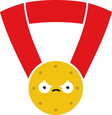 Bir insan tarafından çizilmiş altın madalyanın düz renkli retro karikatürü