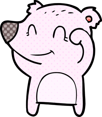 Bir insan tarafından çizilmiş yorgun, gülümseyen ayı çizgi filmi.