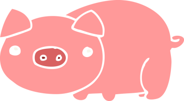 Bir insan tarafından çizilmiş düz renkli çizgi film domuzu.