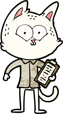 Bir insan tarafından çizilmiş panosu olan çizgi film kedisi.