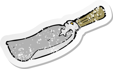 retro distressed sticker of a cartoon old shovel drawn by a human