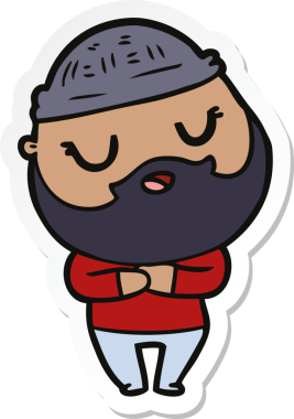 Bir insan tarafından çizilmiş sakallı sevimli bir karikatür adamın çıkartması.