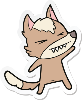 Bir insan tarafından çizilmiş kızgın bir kurt çizgi filminin çıkartması.