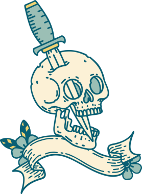 Bir insan tarafından çizilmiş geleneksel bir kafatası dövmesi.