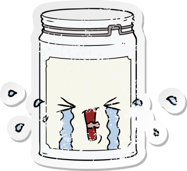 Bir insan tarafından çizilmiş karikatür cam bir kavanozun sıkıntılı yapıştırması.