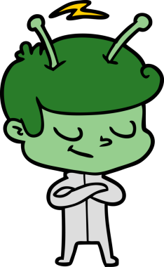 Bir insan tarafından çizilmiş dost canlısı çizgi film uzay adamı.