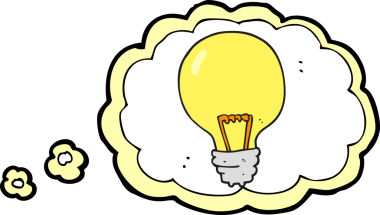 Bir insan tarafından çizilmiş serbest çizim düşünce kabarcığı çizgi film ampulü