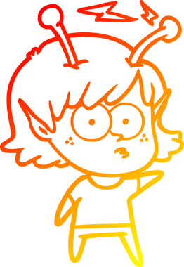 Bir insan tarafından çizilmiş bir uzaylı kız çizgi çizimi.