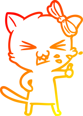 Bir insan tarafından çizilmiş çizgi film kedisinin sıcak çizgi çizimi