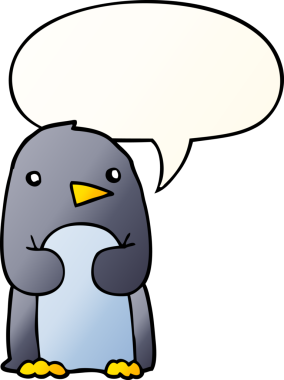 bir insan tarafından çizilmiş düzgün eğimli konuşma baloncuğu olan penguen çizgi filmi