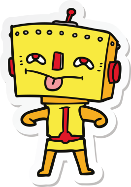 Bir insan tarafından çizilmiş robot karikatür çıkartması.