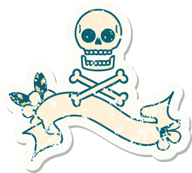 Bir insan tarafından çizilmiş çapraz kemikli eski bir etiket.