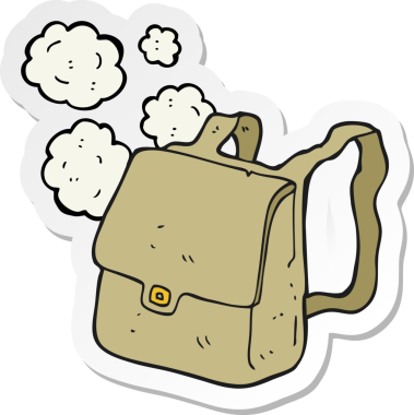 Bir insan tarafından çizilmiş bir karikatür çantasının çıkartması.