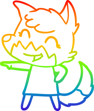 gökkuşağı gradyanı çizimi bir insan tarafından çizilmiş mutlu bir tilki çizgi filmi.