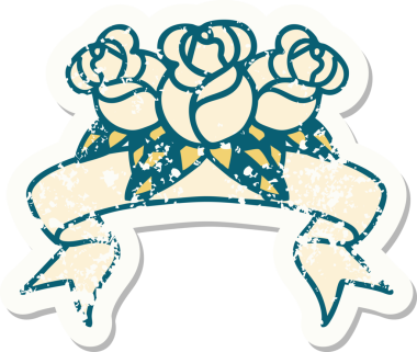 Bir insan tarafından çizilmiş bir buket çiçeğin bayrağını taşıyan eski bir etiket.