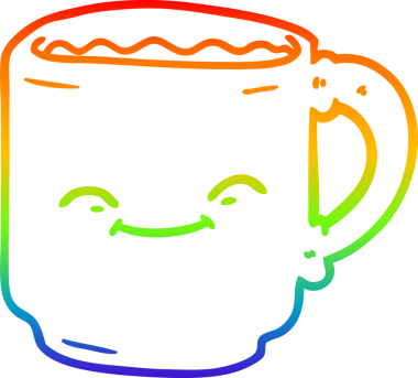 gökkuşağı gradyan çizgi çizimi bir insan tarafından çizilmiş bir kahve kupası