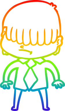 Bir insan tarafından çizilmiş dağınık saçlı bir çizgi film çocuğunun çizimi.