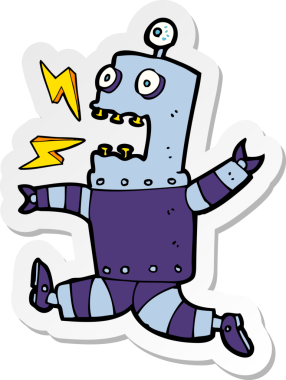 Bir insan tarafından çizilmiş korku dolu bir robotun çıkartması.