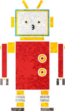 Bir insan tarafından çizilmiş bir robotun retro çizim tarzı karikatürü