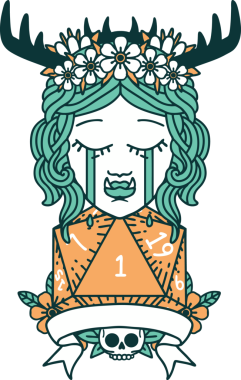 Retro Dövme Tarzı Ağlayan Ork Druid karakteri Bir insan tarafından çizilmiş doğal bir rulo