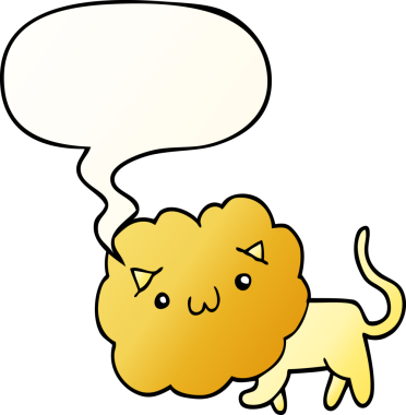 bir insan tarafından çizilmiş, konuşma baloncuklu çizgi film aslanı.