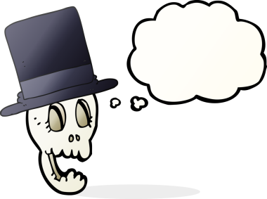 Bir insan tarafından çizilmiş silindir şapka giyen serbest çizim baloncuk kafatası.