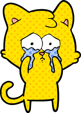 Bir insan tarafından çizilmiş ağlayan kedi çizgi filmi.