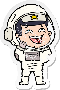 Bir insan tarafından çizilmiş gülen astronot çizgi filminin sıkıntılı çıkartması.