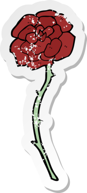 retro distressed sticker of a rose tattoo cartoon drawn by a human