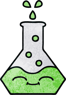 Bir insan tarafından çizilmiş bir bilim şişesinin retro grunge desen karikatürü.