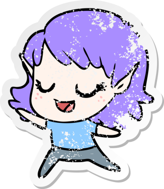 Bir karton mutlu elf kızının hüzünlü çıkartması bir insan tarafından çizilmiş.