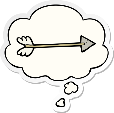 insan tarafından çizilmiş bir çıkartma olarak düşünce baloncuklu çizgi film oku