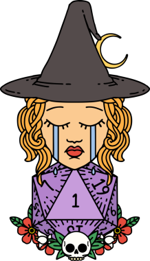 Retro Dövme Tarzı Ağlayan İnsan Cadı Doğal bir D20 zar atışıyla Bir insan tarafından çizilmiş