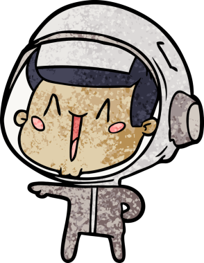 Bir insan tarafından çizilmiş mutlu astronot çizgi filmi.