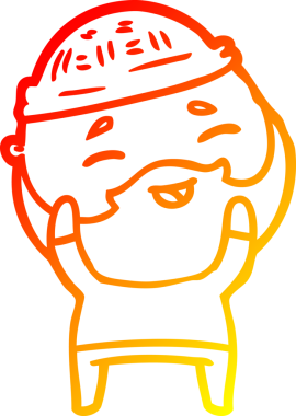 Bir insan tarafından çizilmiş mutlu sakallı bir adamın çizgi çizimi.