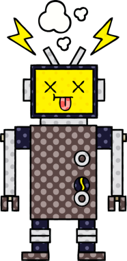 Bir insan tarafından çizilmiş arızalı bir robotun çizgi roman tarzı