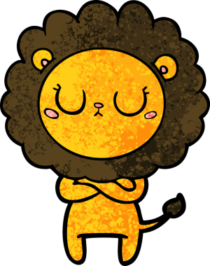 Bir insan tarafından çizilmiş çizgi film aslanı.