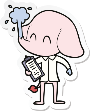 Bir insan tarafından çizilmiş su püskürten şirin bir filin çıkartması.