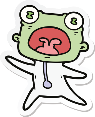 Çizgi film çıkartması. Bir insan tarafından çizilmiş garip bir uzaylı.