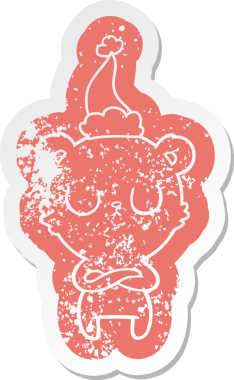 Huzurlu, tuhaf bir çizgi film. Bir insan tarafından çizilmiş Noel Baba şapkası takan kutup ayısının çıkartması.