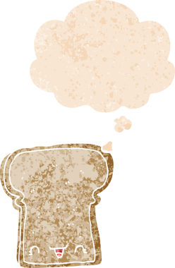 Hoş bir çizgi film dilimi. Düşünce baloncuğu ve grunge dertli retro desenli bir insan çizimi.