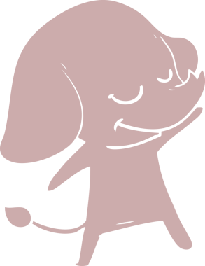 Bir insan tarafından çizilmiş düz renk çizgi film gülümseyen fil.