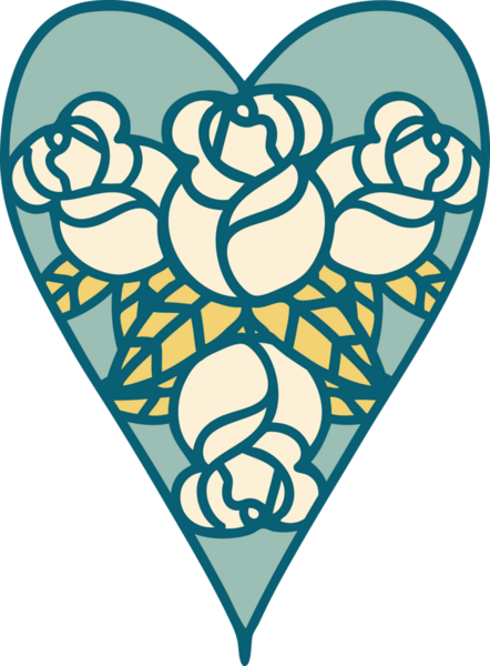 Bir insan tarafından çizilmiş kalp ve çiçeklerin ikonik dövme şekli