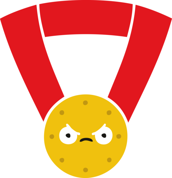 Bir insan tarafından çizilmiş altın madalyanın düz renkli retro karikatürü