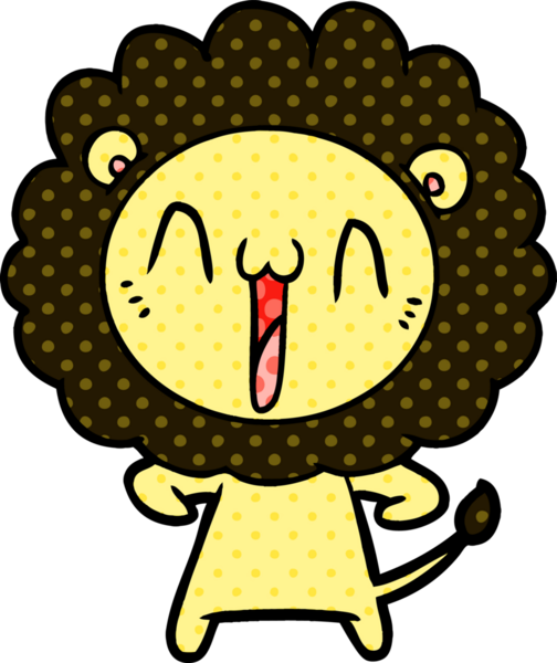 Bir insan tarafından çizilmiş mutlu çizgi film aslanı.