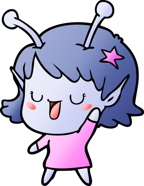 Bir insan tarafından çizilmiş mutlu uzaylı kız çizgi filmi.