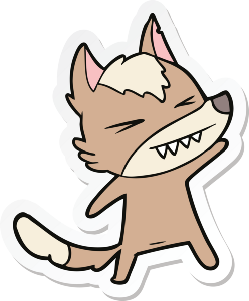 Bir insan tarafından çizilmiş kızgın bir kurt çizgi filminin çıkartması.